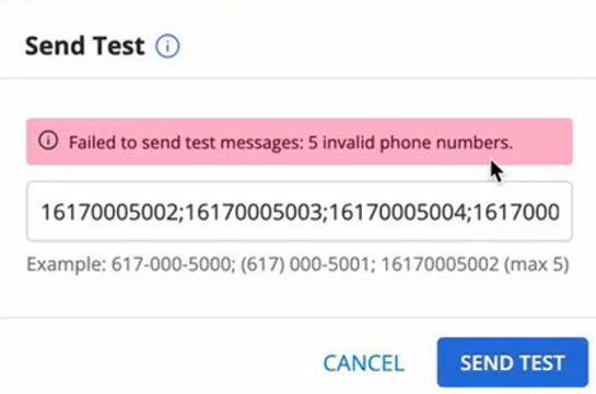 send test failed message